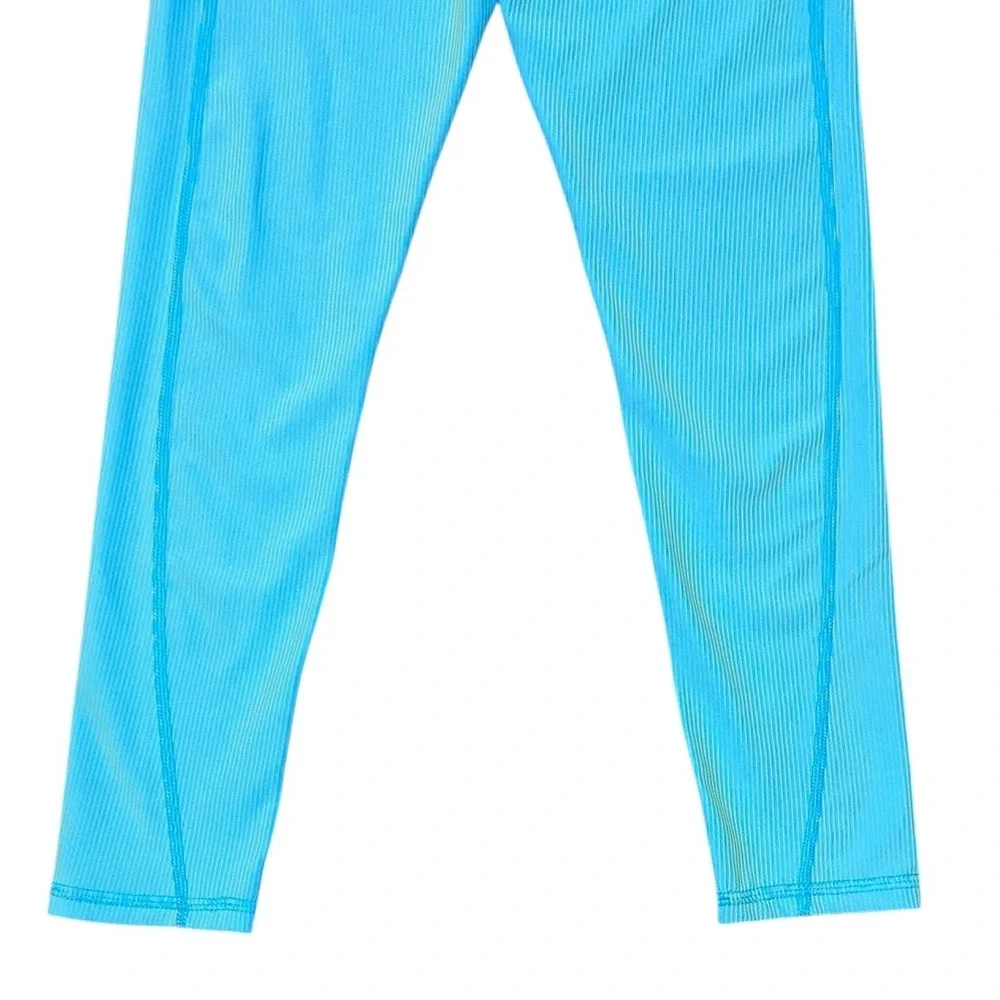 Old Navy NEW PowerSoft Go-Dry High-Rise Leggings Turquoise Lime Pinstripe Size 8